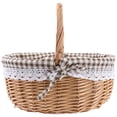 thumbnail image 1 of Hand Woven Picnic Bag Gift Basket Wicker Storage Basket Linen Inner Basket for Storage Use Size L (Primary Color Coffee Plaid Fabric), 1 of 8