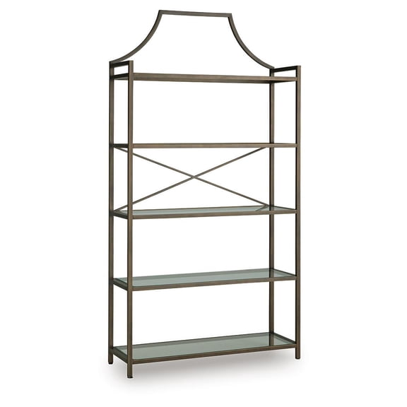 Ashley Furniture Bernonly 72" Glass Bookcase - 5 Shelf Metal Frame Display Storage Unit, Antique Bronze Finish