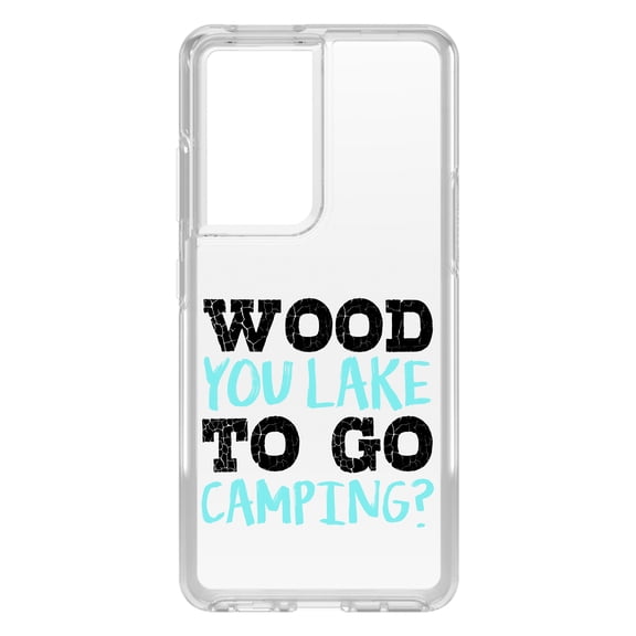 DistinctInk Clear Shockproof Hybrid Case for Galaxy S21 ULTRA 5G (6.8" Screen) - TPU Bumper Acrylic Back Tempered Glass Screen Protector - Wood You Lake to Go Camping