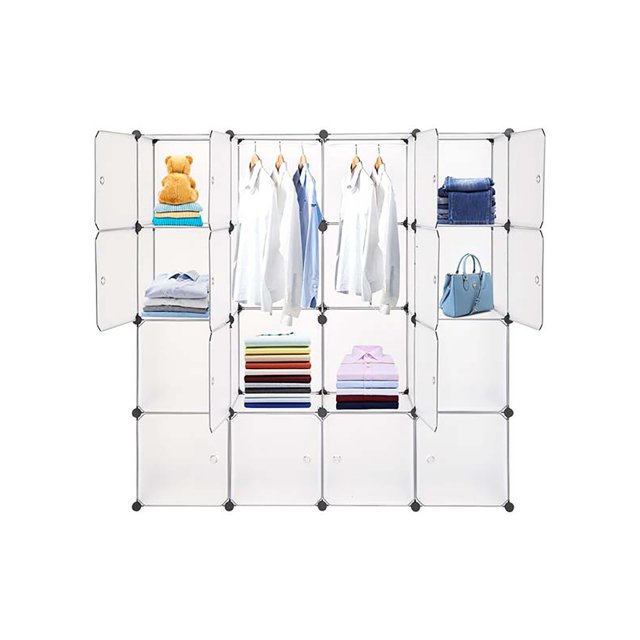 Cube Storage Organizer,Modular Closet Organizer Plastic Cabinet, 16 Cube Wardrobe Cubby Shelving Storage Cubes Drawer Unit, DIY Modular Bookcase Close