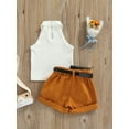 thumbnail image 4 of Gzhioc Toddler Girls Casual 3PCS Summer Outfits, Sleeveless Halter Tops + Shorts + Waist Bag Set, 4 of 9