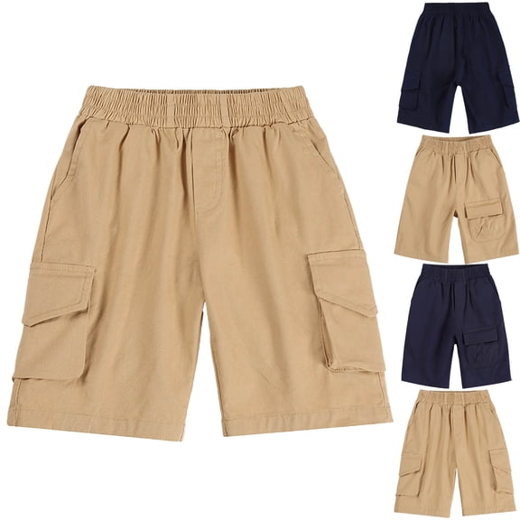 DJDLJWCJ Boys Athletic Shorts Elastic Waist Straight Leg Loose Fit Cargo Shorts for Outdoor Hiking Summer Shorts, Khaki 3 T