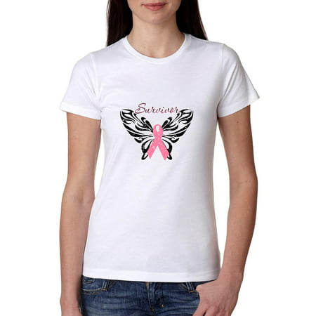 Breast Cancer Survivor Butterfly & Pink Ribbon Women's Cotton (Best Breasts In Hollywood)