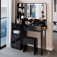 thumbnail image 5 of 41" Large Size Left Drawer Desktop Vanity Table+Cushioned Stool Dresser Set,2 Ac+2 Usb Power Station,Hair Dryer Stand,Extra Large Touch Control Led Mirror,3-Color Switch,Epa,Gcc,Ul Certificate,Black, 5 of 20