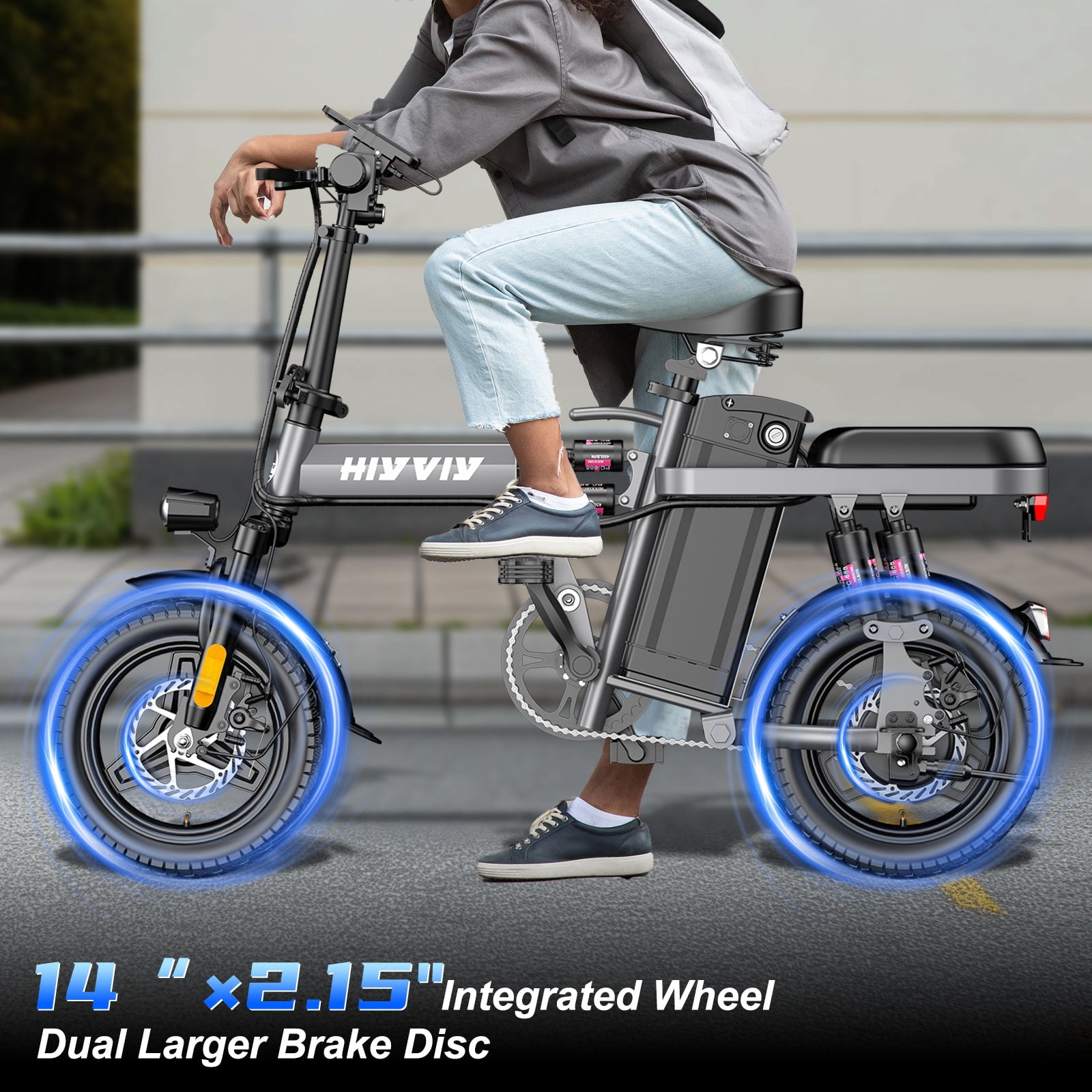 HiyViy 14" Folding Electric Bike for Adults Teens,700W Peak Motor 48V/10AH Battery, Commuter City Ebike, UL2849