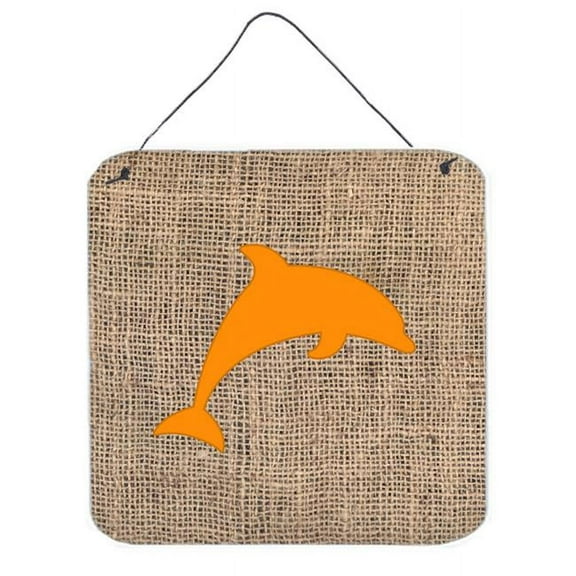 Dolphin Burlap And Orange Aluminium Metal Wall Or Door Hanging Prints - 6 x 6 In.