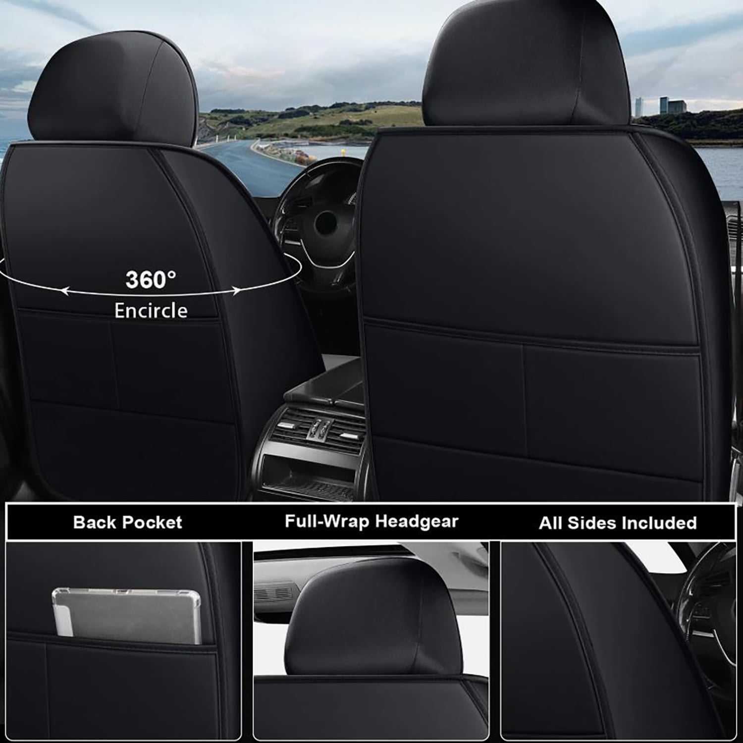 Car Seat Covers Full Set for Toyota Tacoma 2016-2023 2 Rows 5-Seat Set Faux Leather Seat Covers Waterproof Car Seat Protector (5-Seat Set, Black&Redline)