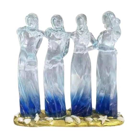 Sisters Friendship Figurine, Sea Glass * Hand-Painted Resin Statue - Three Sisters Holding Hands Sculpture, Memorial Keepsake Gift for Sister & Best Friend, Home Decor for Birthday
