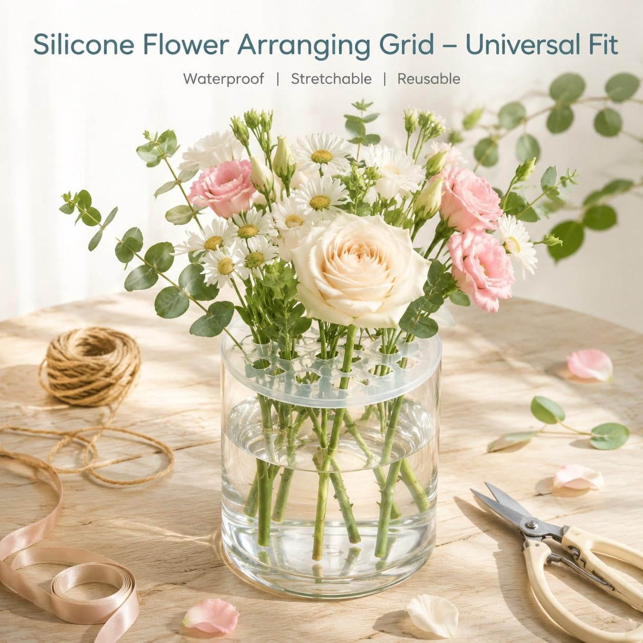 Silicone Flower Arranging Grid, Flexible Floral Stem Holder for Vases, Water Proof Reusable Flower Arranger for Home Restaurant, Wedding Banquet Decoration Accessories Easy DIY Arrangements