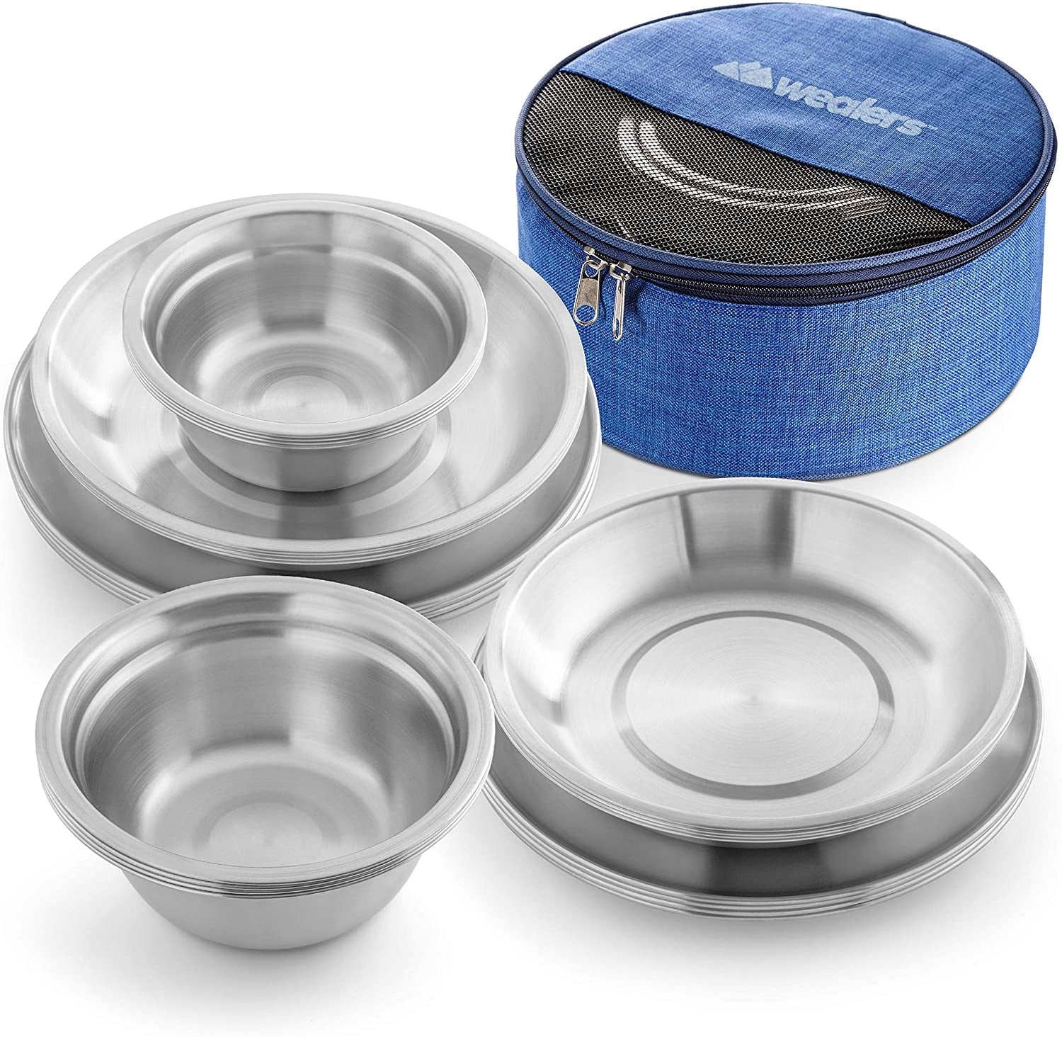 Wealers Stainless Steel Plates and Bowls Camping Set Small and Large