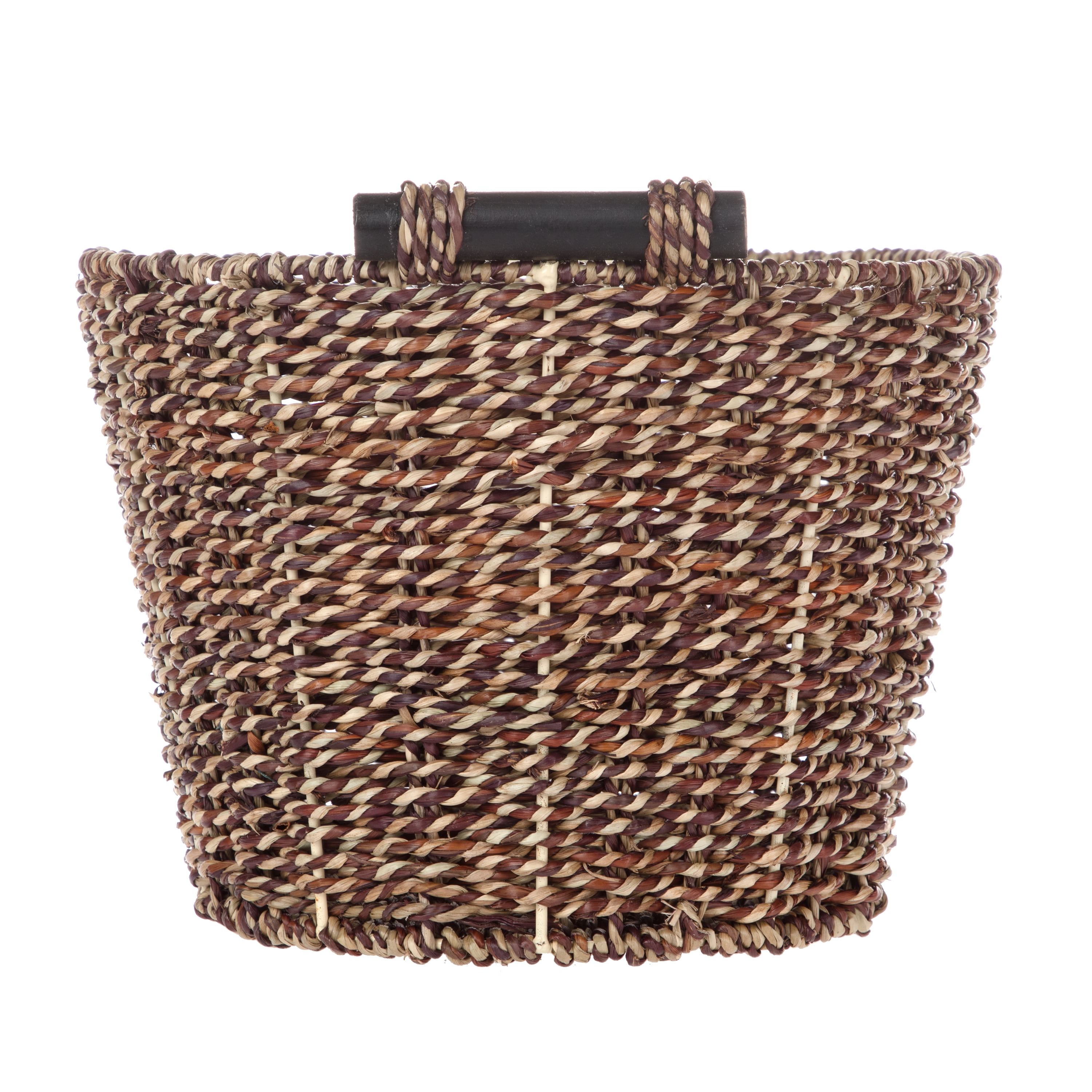 Mainstays Brown Oval 2-Hue Seagrass Storage Basket with Wooden Handles, 8.31 in. x 10 in. x 14.31 in.