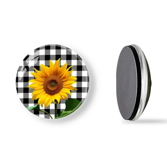 6Pcs Glass Refrigerator Magnet Magnetic Fridge Sticker,Decor for Kitchen,Whiteboard,Cabinet,Sunflower With Checkered Pattern