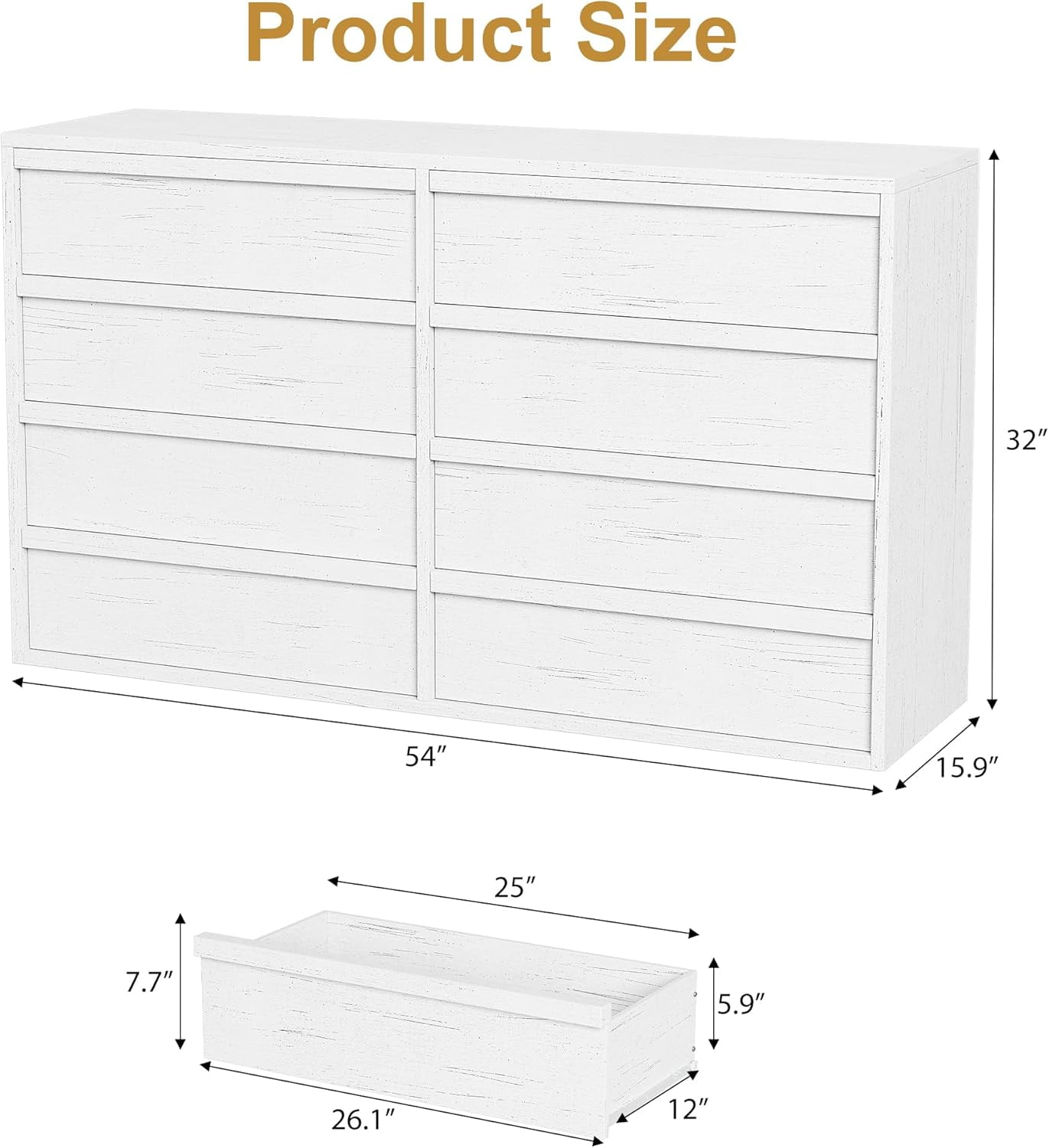 8 Drawer Dresser for Bedroom, 54in Wide Natural Oak 8 Chest of Drawers with Large Storage, Wooden Dresser Organizer for Living Room, Entryway, Nursery