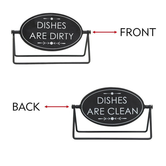 Parisloft Reversible Freestanding Metal Sign - Dishes are dirty / Dishes are clean, 2-Sided Modern Tabletop Decor, Black, 8.3" x 5"H