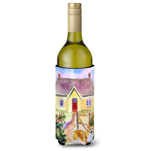 Carolines Treasures 7367LITERK Pembroke Corgi Cottage Visit Wine Bottle Hugger Wine Bottle multicolor