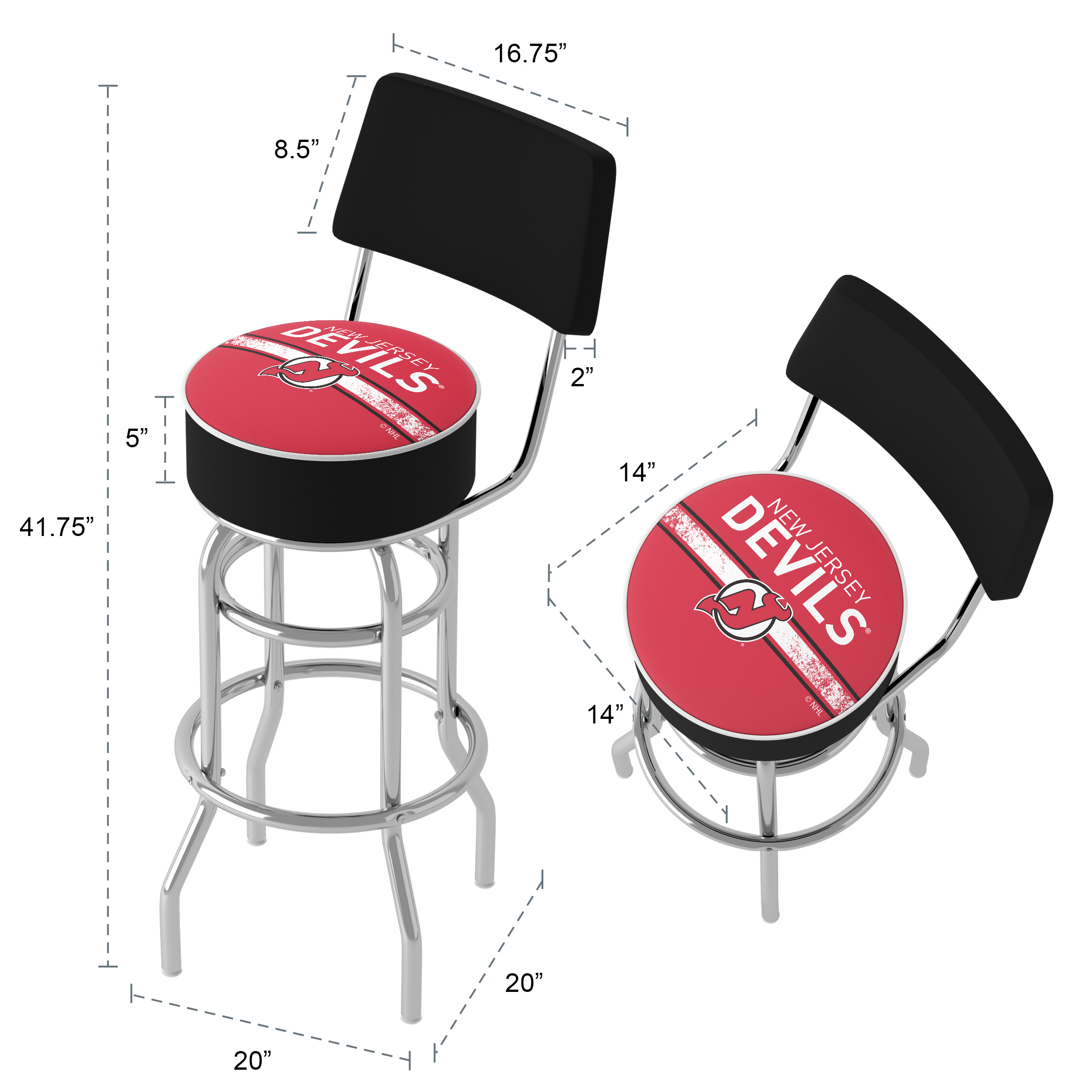 Trademark Gameroom New Jersey Devils Logo Bar Stool with Back Rest