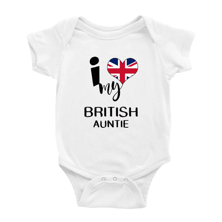 

I Heart My British Auntie United Kingdom Love Flag Baby Clothes (White 6-12 Months)
