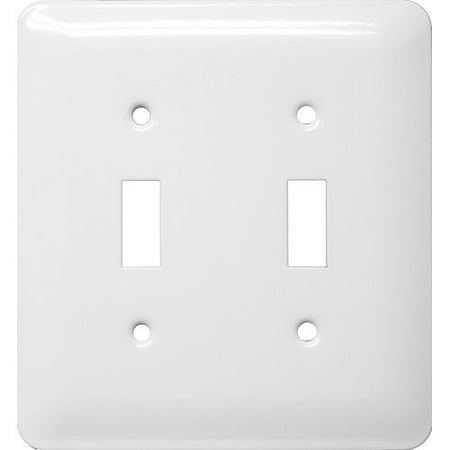 Stainless Steel Metal Wall Plates Midsize 2 Gang Toggle Switch White