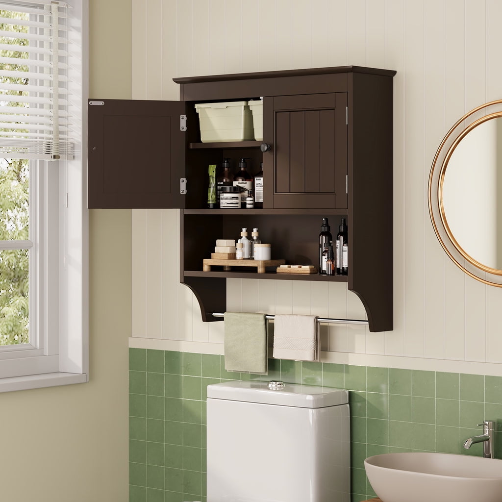 Aiho Medicine Cabinet Bathroom Organizer, Double Door Wall Mounted Storage Mirror Cabinet with Adjustable Shelves - Dark Brown