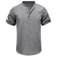 thumbnail image 4 of Men Short Sleeve Henley T-Shirt Casual Solid Color Button-up Henley Shirt Crew Neck Tee Tops, 4 of 5