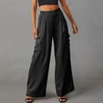 thumbnail image 2 of Rovga Women Pants Casual Trousers Cargo Pants 4 Pockets Wide Leg High Waist Straight Leg Pants Baggy Comfy Satin Trousers Classic Bottoms, 2 of 7