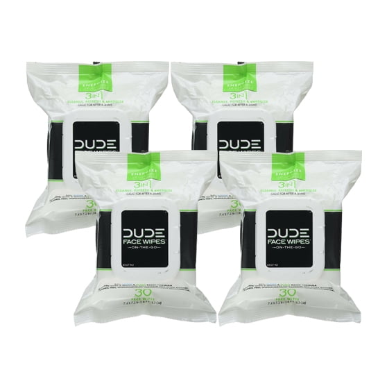 DUDE Face & Body Wipes, Refreshing Scent with Pro Vitamin B5 ( 4 Pack