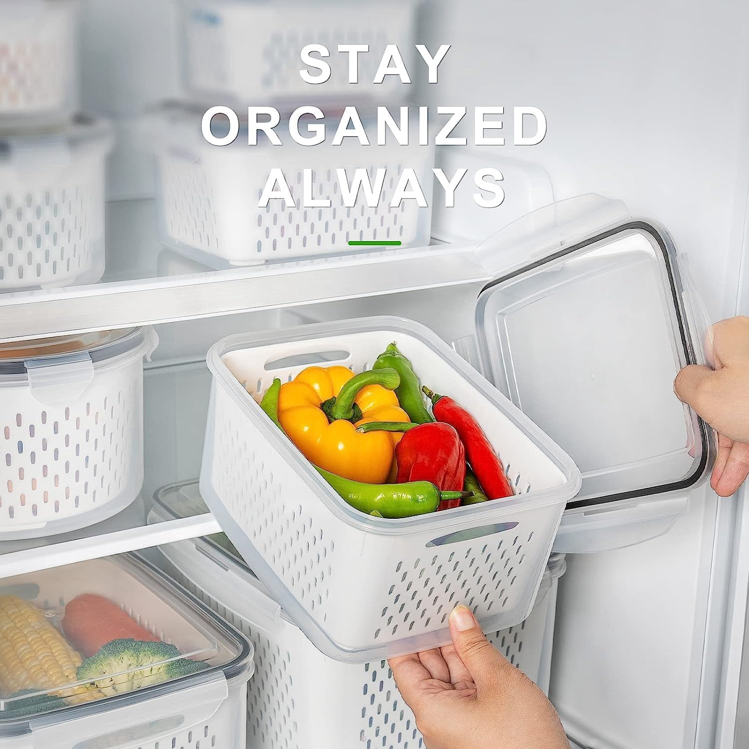 Fruit Storage Containers For Fridge With Removable Colander  Airtight Food Container Dishwasher Safe Produce Saver Refrigerator Keep Berry Fresh Longer 4 Small Clear