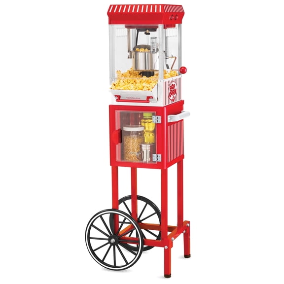 Nostalgia Popcorn Maker Cart, Vintage Movie Theater Popcorn Machine with Built-In Storage, Coca Cola