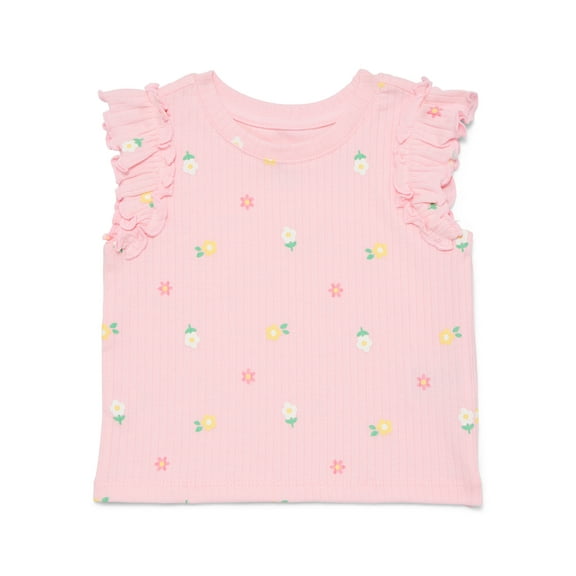 Wonder Nation Baby Girls Tee with Flutter Sleeves, Sizes 0-24 Months