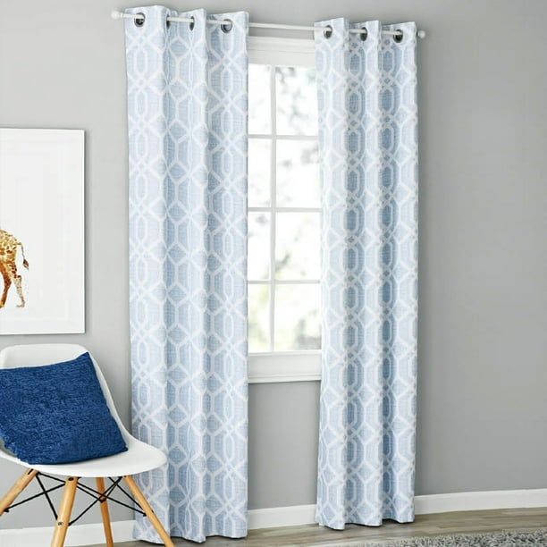 Blackout Energy Efficient Curtain, Bright Blue Patterned Curtains