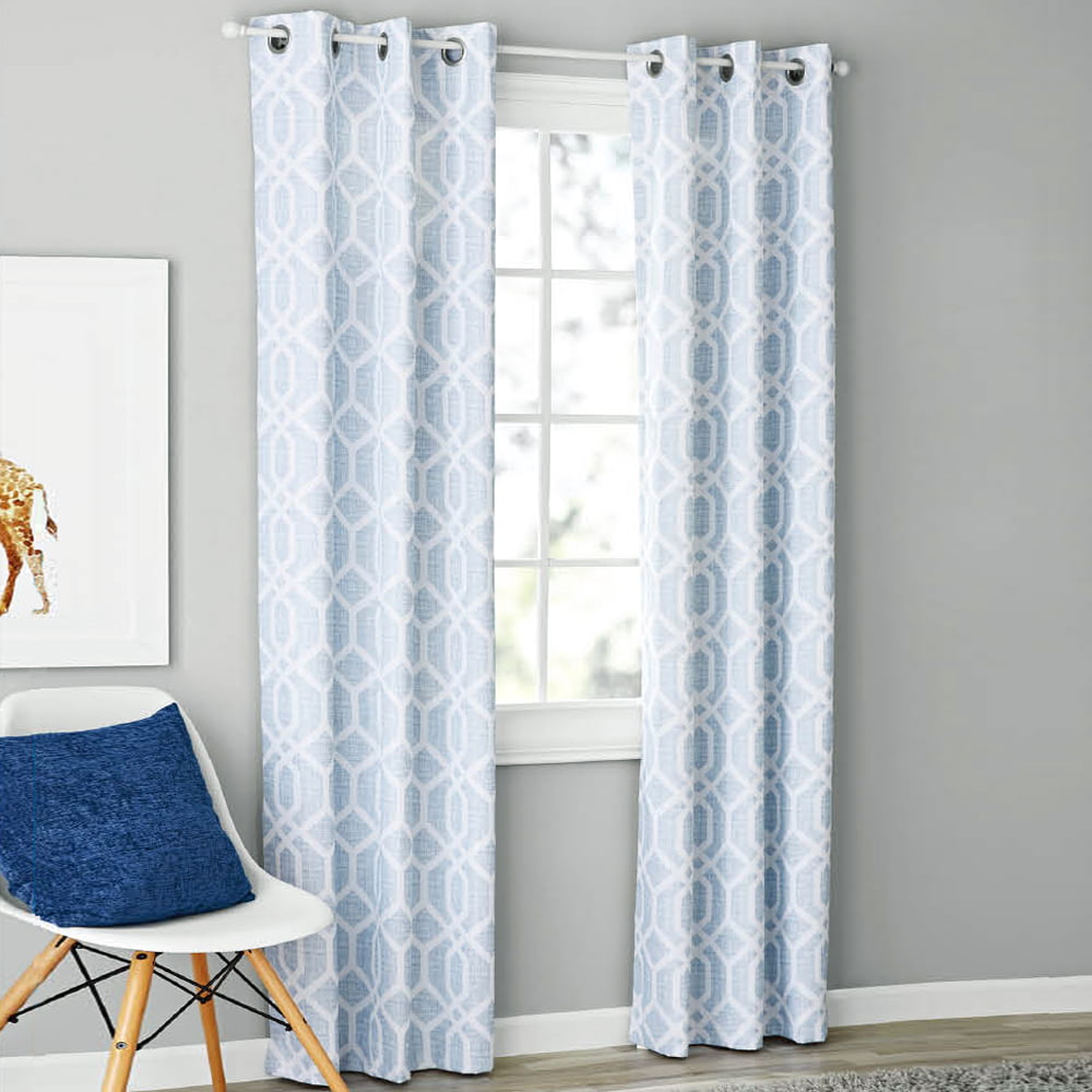 Mainstays Blackout Energy Efficient Grommet Curtain Panel, Set of 2, Light Blue Geo - Walmart