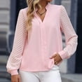 thumbnail image 4 of Blusa de manga larga de gasa con bloques de color para mujer: elegante, ligera y versátil, 4 of 5
