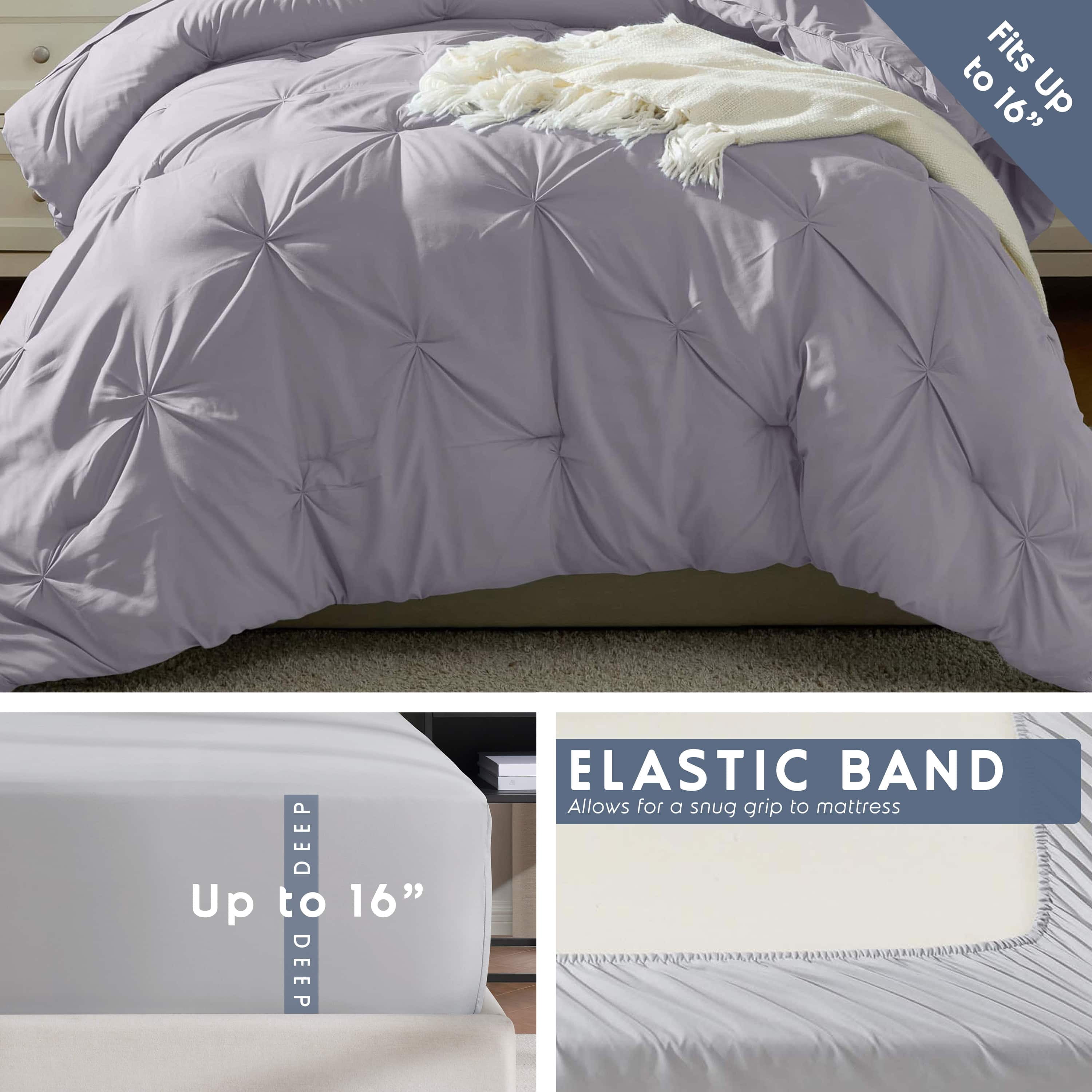 LammaLoe Twin Comforter Sets, 5 Piece Bed In A Bag Pintuck Bedding Sets, Stone Blue