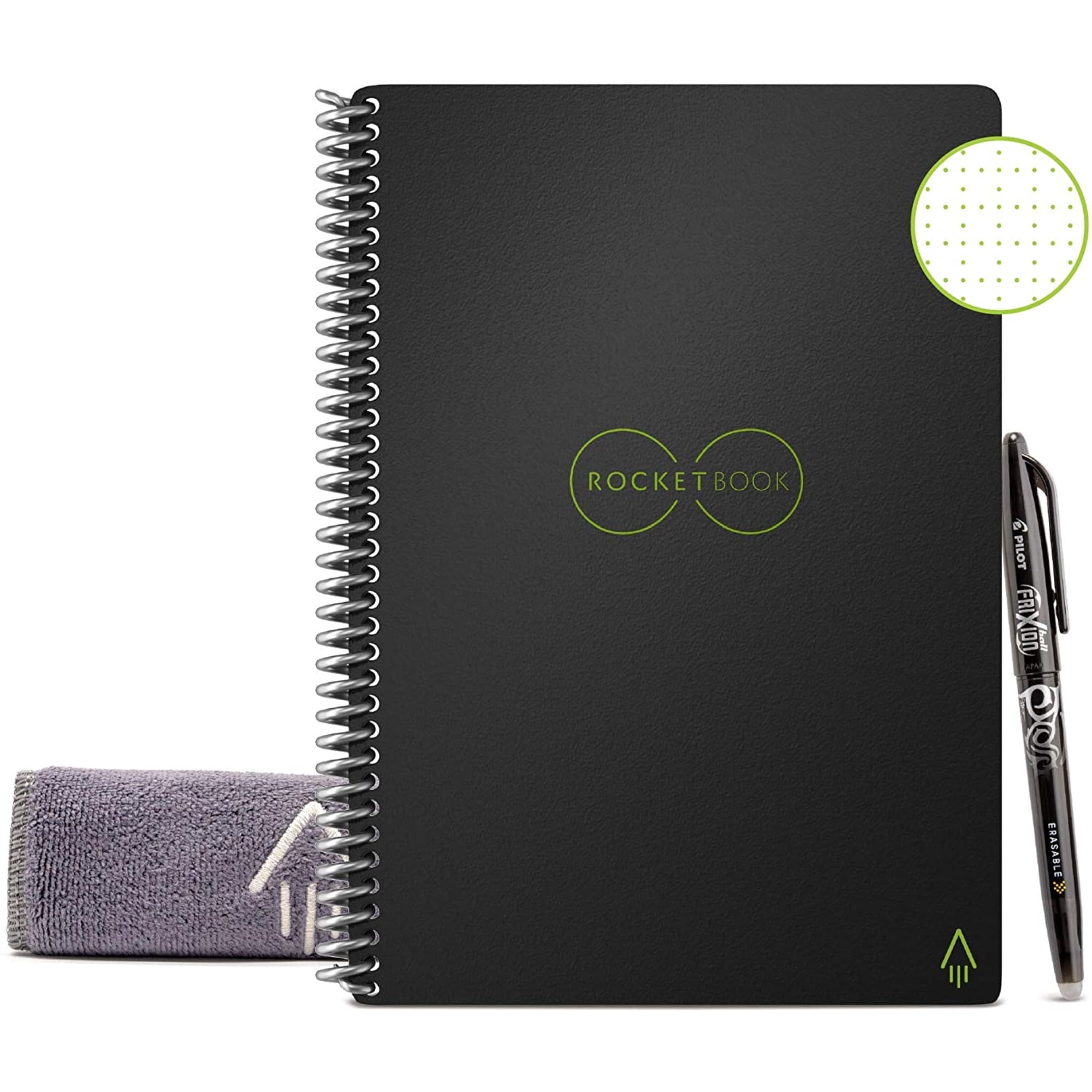 Rocketbook Core Digital Reusable Notebook - Black - Executive Size Eco-friendly Notebook (6" x 8.8") - 36 Dot-Grid Pages - Includes 1 Pen and Microfiber Cloth