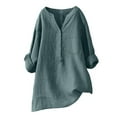 thumbnail image 2 of Fall Outfits For Women 2025 3/4 Sleeve Cotton Linen Shirt, Oversized V Neck Summer Vacation Top, Jute 1pc, Green 2XL, Size S-5XL, 2 of 3