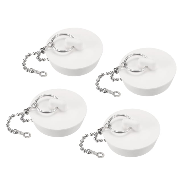 Uxcell 4Pcs Tapón de Drenaje de Goma con Cadena y Anillo, Se Adapta de 1-5/8 a 1-3/4 pulgadas, Blanco