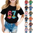 thumbnail image 1 of Six Seven Shirt Enfants Filles Pyjama Mode Décontractée Imprimé Col Manches Courtes T-Shirt Haut Noir 150, 1 of 6