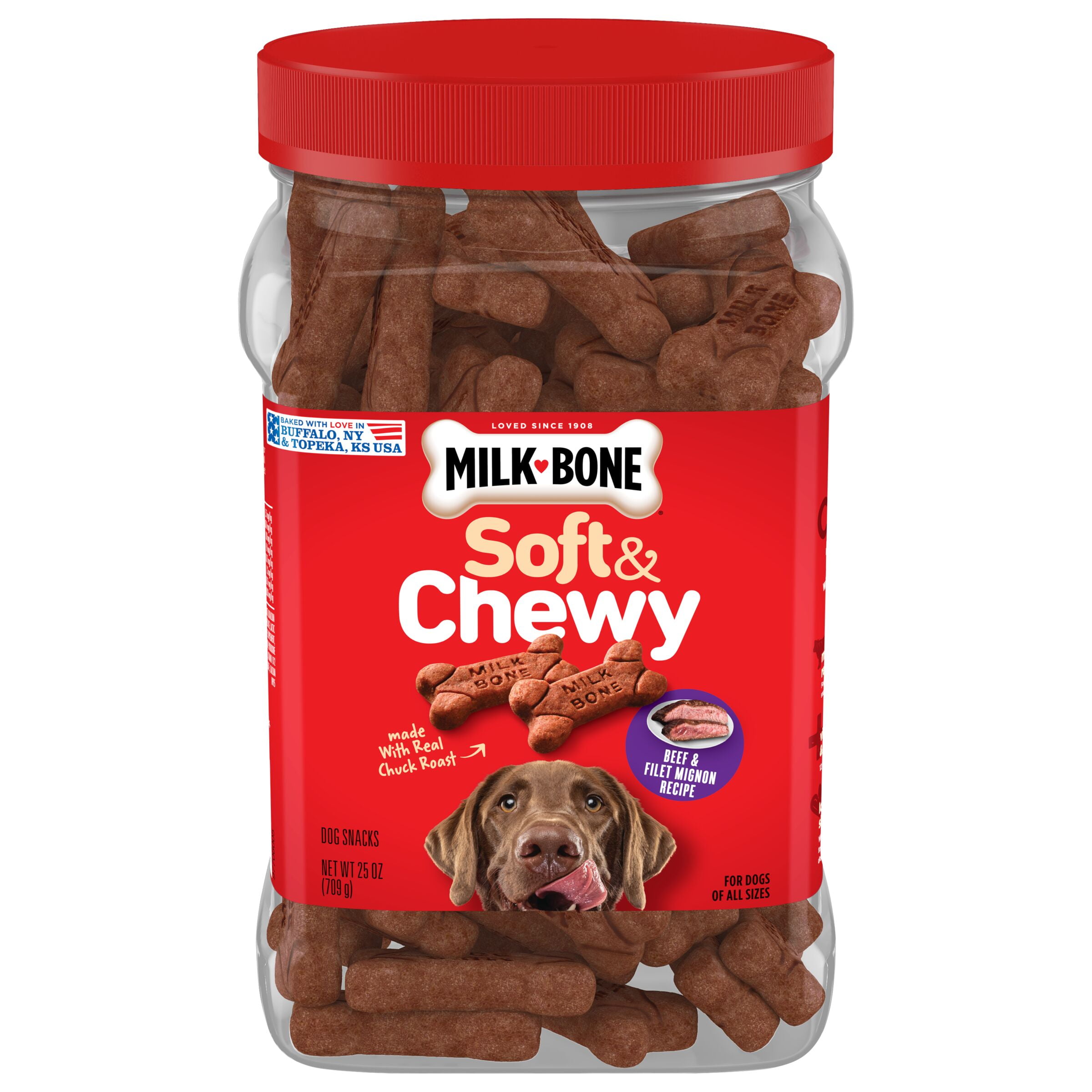 Milk-Bone Soft and Chewy Dog Treats, Beef & Filet Mignon Recipe With Chuck Roast, 25 oz. Container