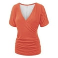 thumbnail image 6 of AherBiu Short Sleeve Tops for Women Deep Wrap V Neck Ruched Comfy Basic Summer Top Tees Shirts Solid Color, 6 of 6