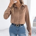 thumbnail image 7 of Ltctricy Women's Button down Shirts Long Sleeve Collared Curved Hem Pleated Business Casual Work Tops Trendy Office Shirts(Khaki,X-Large), 7 of 7