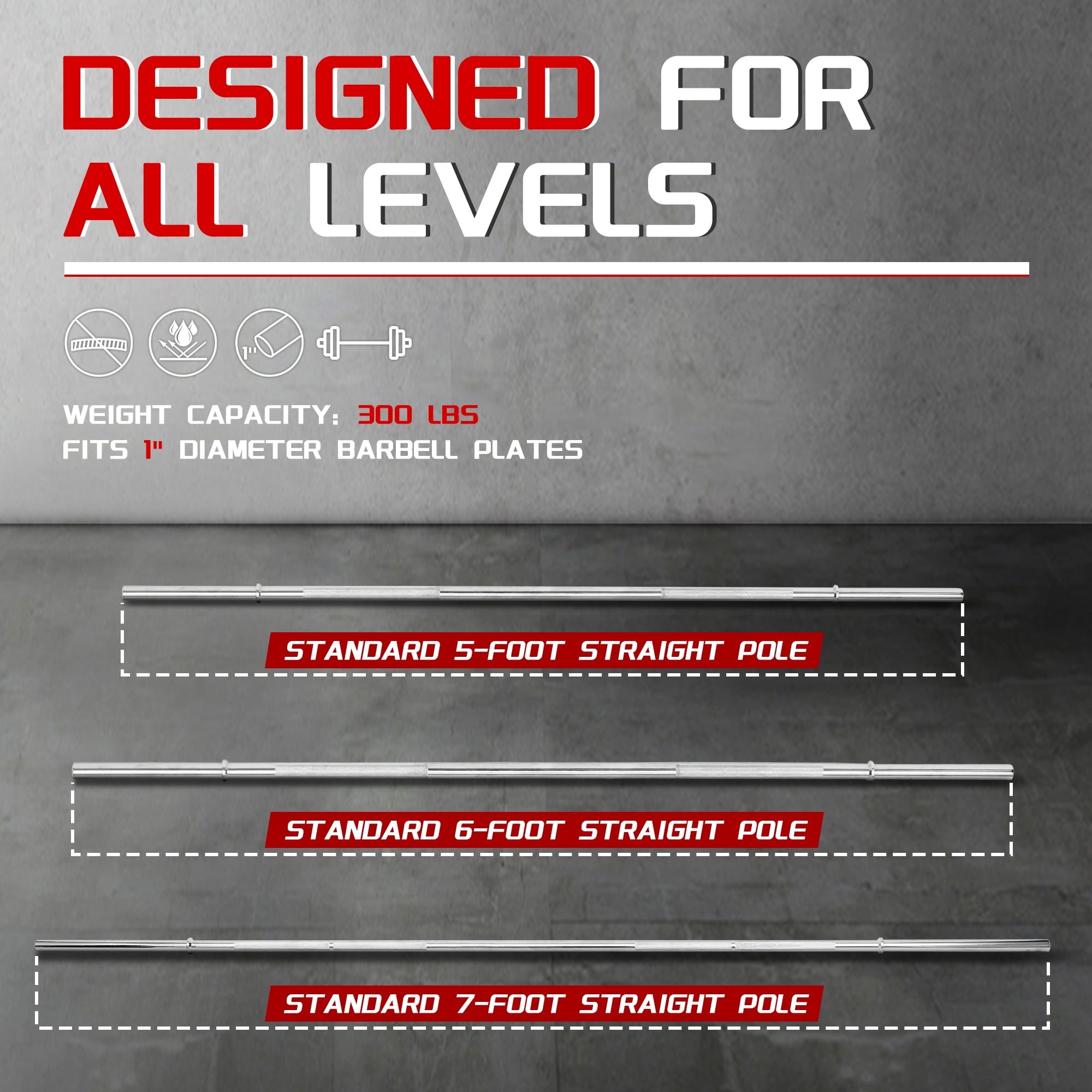 Signature Fitness Olympic Barbell, Straight Alloy Steel Weightlifting Bar, Silver Finish, 5/6/7 FT Options
