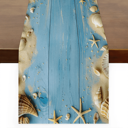 

Qzaxky Table Runner Boho Table Runner Vintage Marine Seashells Bohemian Boho Outdoor Table Runner Decoration for Indoor Outdoor Home Dinner Party Wedding Decor 13 x 90 Inch