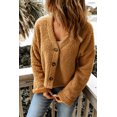 thumbnail image 3 of ABPHQTO Chaqueta de peluche con botones y cuello en V informal marrón para mujer, 3 of 5