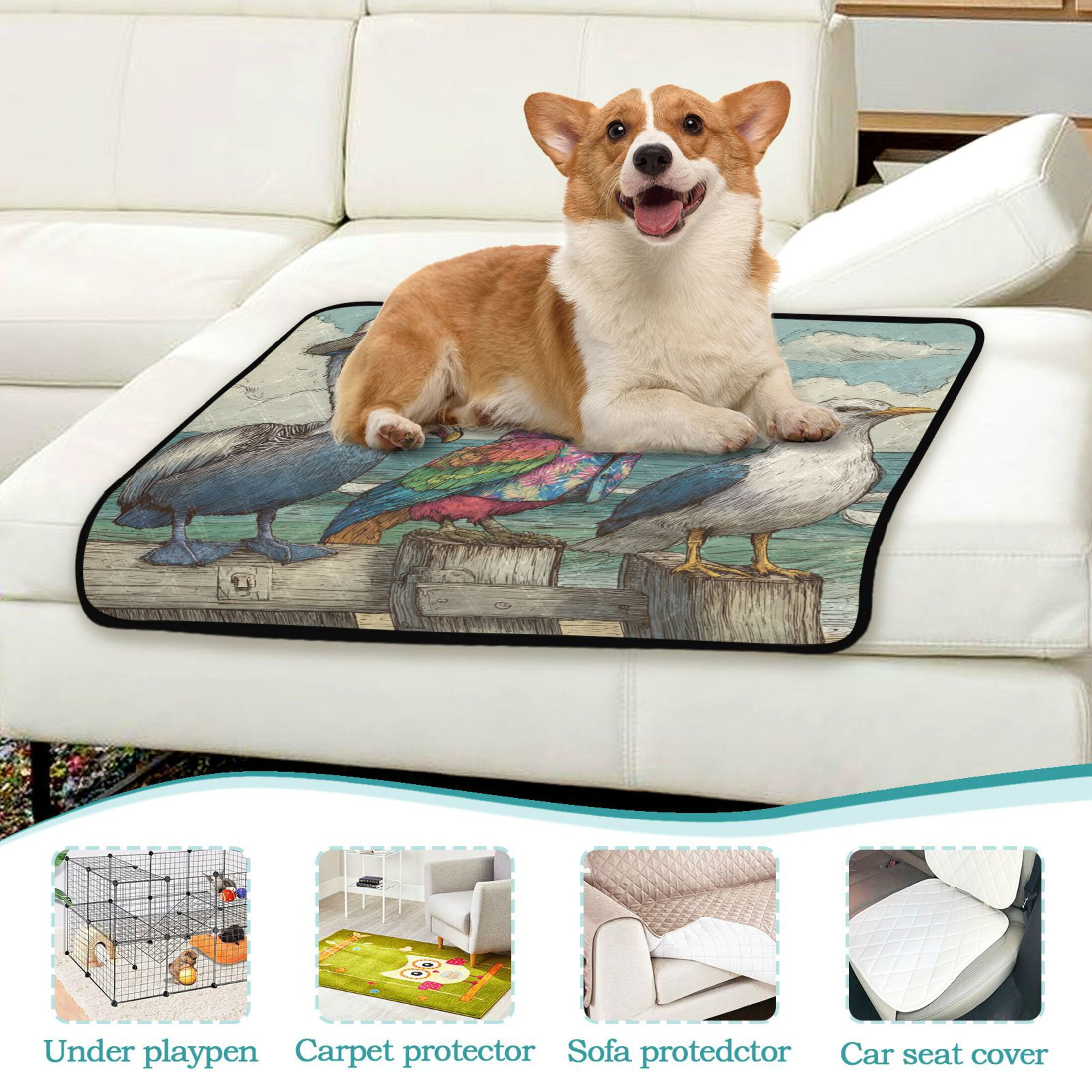 Qxltty Cartoon Pelican Cat litter Pads Pet Set of 3 Diaper Mats Center Anti-leakage Layer Absorbent Soft and Comfortable
