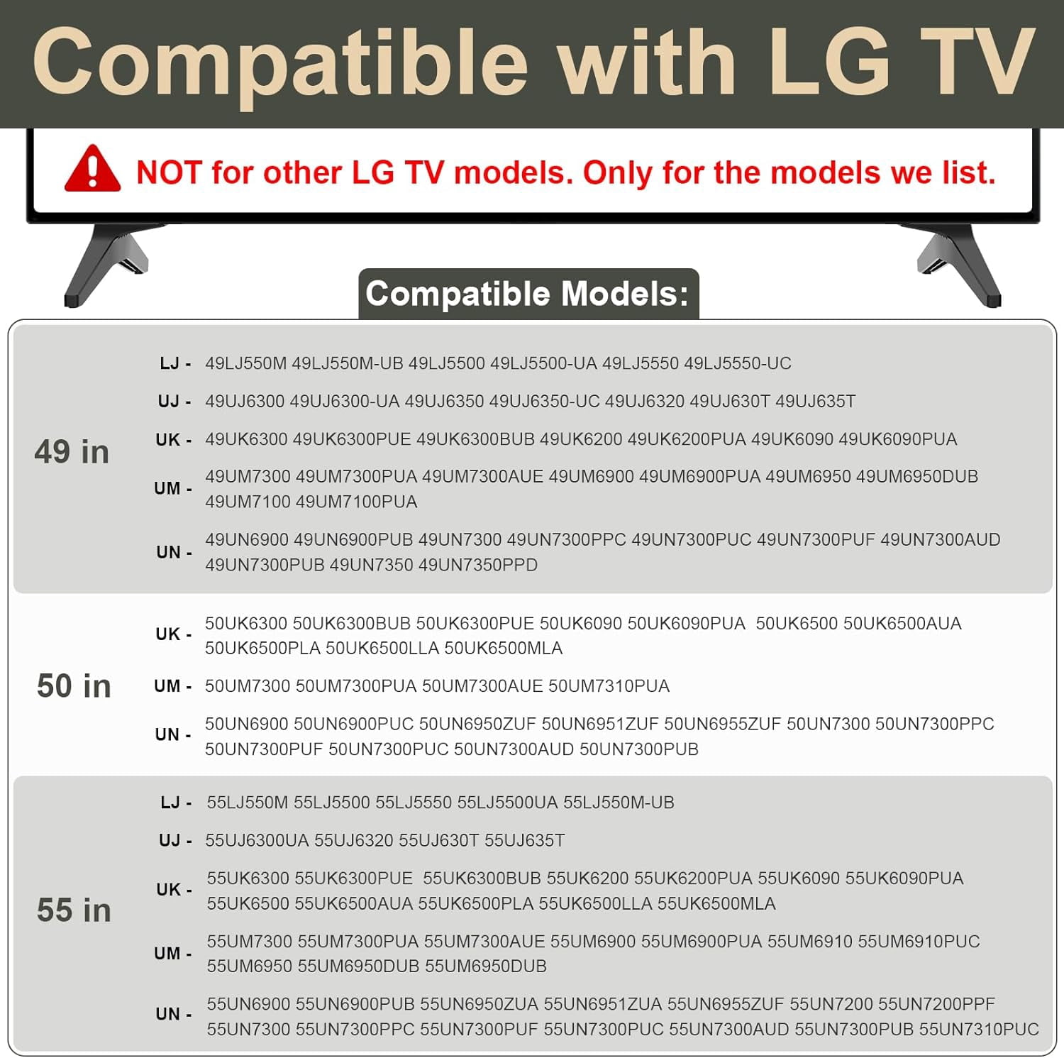 Stand for LG TV Legs Replacement, TV Stand Legs for LG 49 50 55 Inch TV 55UK6500 55UJ6540 55UM7300 55UN6900 55LJ5500UA 49UJ6300 49UK6300 49UM7300 49UN6900 50UK6300 50UK6500 50UM7300 50UN6900 wr Screw