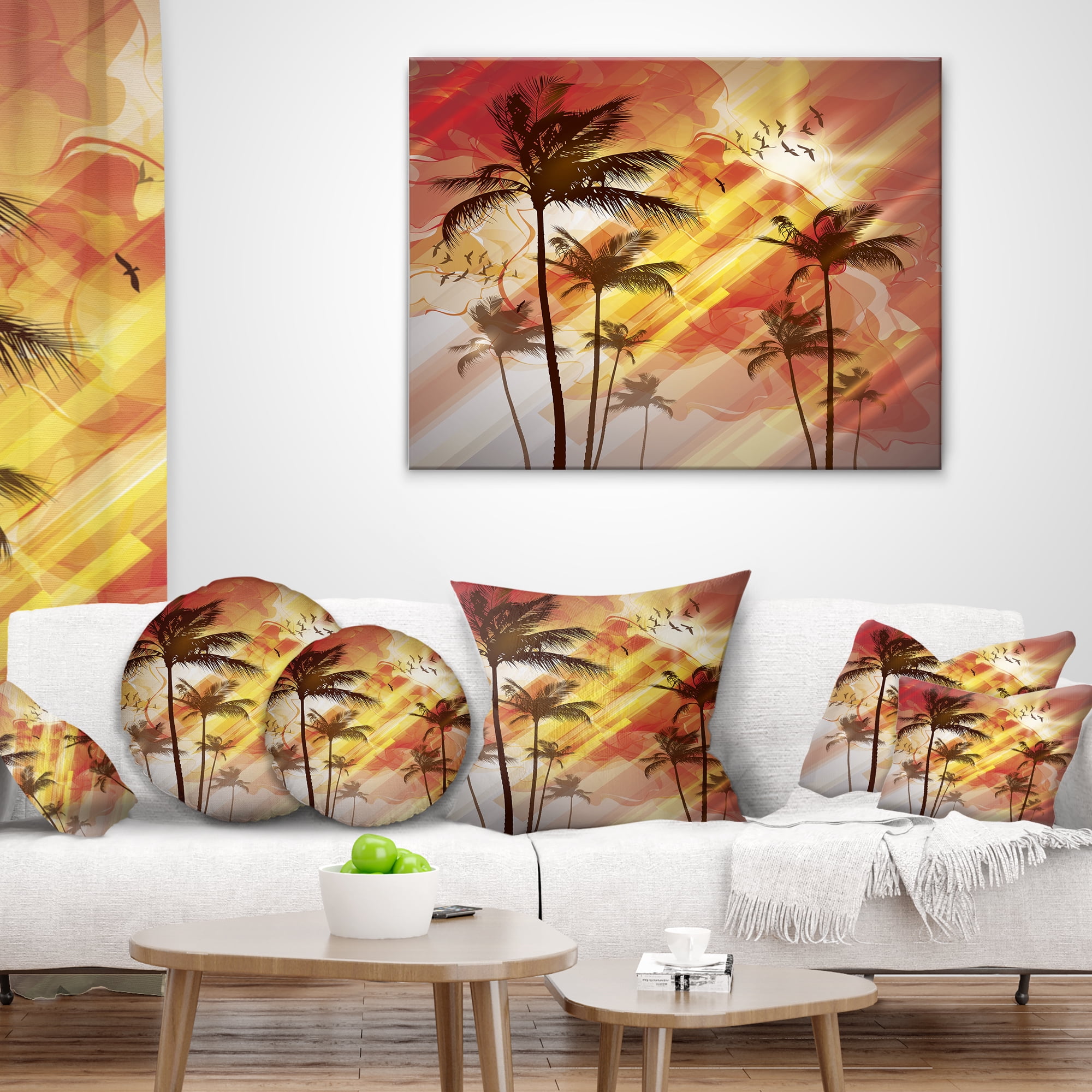 Designart Palm Tree at Sunset - Photography Throw Pillow - 18x18