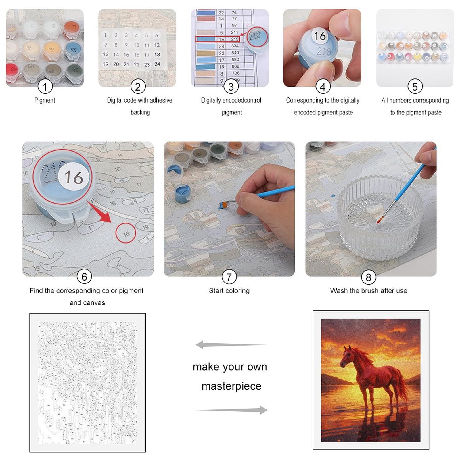 Paint By Numbers Kit for Adults Beginner - DIY Fiery Horse Sunset Reflection Lake Canvas Painting Kits for Adults, Frameless Paint By Number for Adults for Home Wall Decor 16x20 Inch