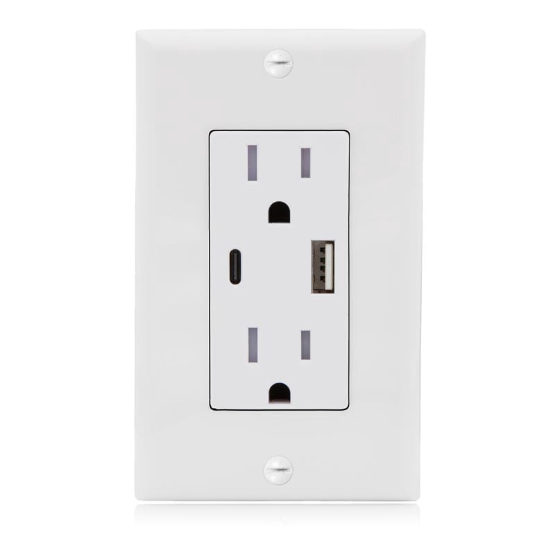 USB-C Wall Outlet – 4.8A Dual Port (Type C + Type A), Tamper-Resistant, Fast Charging For Phones & Tablets