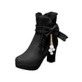 thumbnail image 2 of Ozmmyan Fall Winter Lace Bow Tassel Beaded Lorita Thick Heels Women's Short Boots Womens Work Shoes, 2 of 7