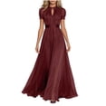 thumbnail image 3 of Tqcoqu Women High Neck Lace Puff Sleeve Maxi Dress,Flowy Formal Plus Size Gown for Women ,Wine Women's XS-XXXXXL, 3 of 6